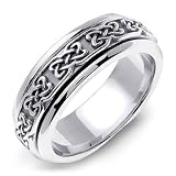 COCIDIUS 14K White Gold Celtic Design Wedding Band Ring