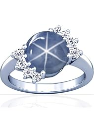 18K White Gold Oval Cut Blue Sapphire Ring With Sidestones