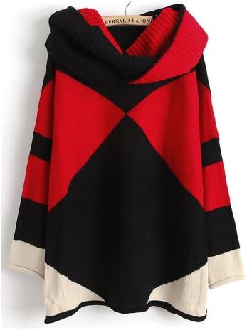 Black Contrast Red Long Sleeve Scarve Geometric Loose Oversized Sweater