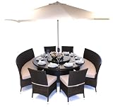 from Seville 160cm Seville Rattan Patio Garden Furniture Bench Set Complete With Cushions,Parasol And Base RRP �1999 NOW �1299
