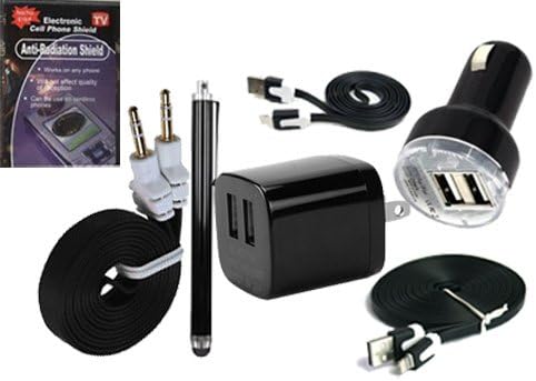 Black USB Cable 5 Piece Bundle Kit for Straight Talk LG Access LTE : Dual Outlet USB Car Charger, Dual Outlet USB Travel Charger, 3ft Cable, Extra Long 10ft Cable, AUX Cord, Stylus Pen and Radiation Shield.