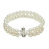 Sterling Silver 2-Row White A Grade 6.5-7mm Freshwater Pearl Bracelet, 8