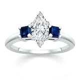 1.00 CT MARQUISE DIAMOND W PRINCESS BLUE SAPPHIRE RING 18K