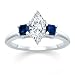 1.00 CT MARQUISE DIAMOND W PRINCESS BLUE SAPPHIRE RING 18K