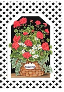 Geraniums in Basket Garden Flag High Quality with Lattice