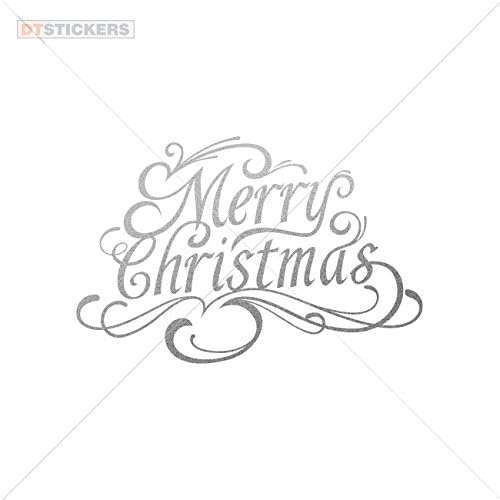Vinyl Stickers Decals Merry Christmas Lettering Garage home window christmass invitation ornate thermometer (24 X 15,7 Inches) Matte Metallic Silver