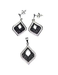 Sterling Silver Micro Pave Cubic Zirconia Earrings and Pendant Set