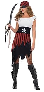 Smiffy's Women's Pirate Wench Costume with Dress and Headpiece, Multi, Small