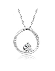Honeystore Girls Swiss Diamond 925 Sterling Silver White Gold Plated Circle Neckalce Color White