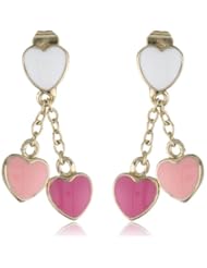 Little Miss Twin Stars Girls White and Pink Hearts Vermeil Lariat Drop Earrings