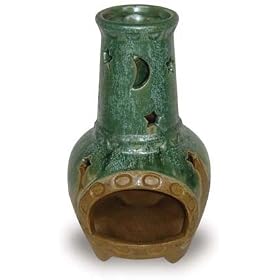 Glazed Chimenea Lantern - Green and Gold