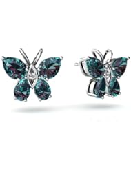 Created Alexandrite 14kt White Gold Butterfly Earrings
