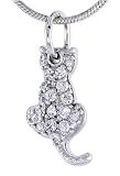 Sterling Silver Jeweled Sitting Cat Pendant, w/ Cubic Zirconia stones, 9/16 (15mm) tall