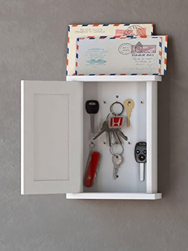 Wall Mount White Key And Mail Holder Cabinet with 10 Hooks , French Country Style , Solid Pine Wood , Great for Home or Office , Ships Fully Assembled ...