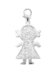 14K White Gold Diamond Girl Charm