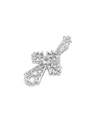 Sterling Silver Vintage Cross Clear CZ Pendant Cute Charm Pure 925 New 20mm with 2mm Figaro Chain