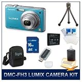 Panasonic LUMIX DMC-FH3A FH3 FH3A Blue Digital Camera with 16 GB Memory Card, Card Reader, Battery, Deluxe Carrying Case, Mini Tripod, Screen Protectors, & 3pc. Lens Cleaning Kit