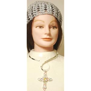 Hand Crocheted Metallic Silver Gimp Skull Cap Offered in Combination with Sterling Silver Choker...