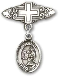 Sterling Silver Baby Badge with St. Luke the Apostle Charm and Badge Pin with Cross