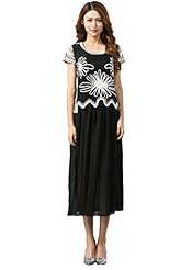 Petite Sexy Fit-and-Flare Short Colorblocking Short Sleeves General Print Elasticized   Waistline Chiffon Club Dress/Evening Dress/Party Dress/Maxi Dress 