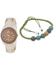 Sprout Womens ST/1053SET Beaded Bracelet and Easy-to-Read Cork Dial Braided Hemp Strap Watch Set
