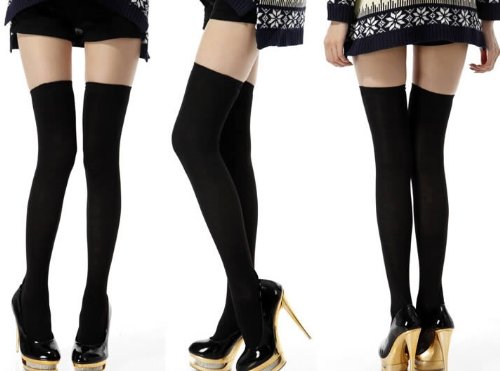 Cookids Unique Hop Fashion Women Elegant Soft Cotton Leg Long Over Knee High Stocking Sock Novel Trendy Hip Ideal Gift for Female(black)