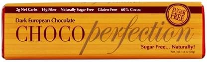 ChocoPerfection - Sugar Free Dark European Chocolate 60% Cocoa Bar - 1.8 oz.pack of 2