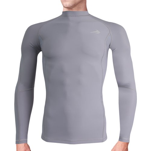 Compression Shirt Long Sleeve (Gray - L) Men's Cold Top, Best for Gym Running, Basketball