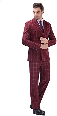 POSHAWN Men's Slim Fit Notch Lapel Three Piece Suit Set Large