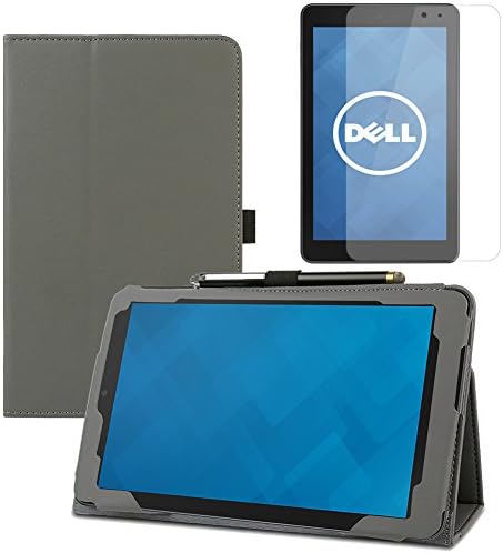 BIRUGEAR SlimBook Leather Folio Stand Case Cover w/ Screen Protector for New Dell Venue 8 (3840) 2014 Edition 8-inch Android 4.4 Tablet (Dark Gray )