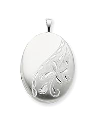 Sterling Silver 26mm Side Flowered Oval Locket w/ 18in Chain. Carat Wt- 0.015ct