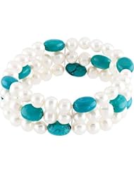 Freshwater Cultured Pearl & Genuine Turquoise Stretch Bracelet