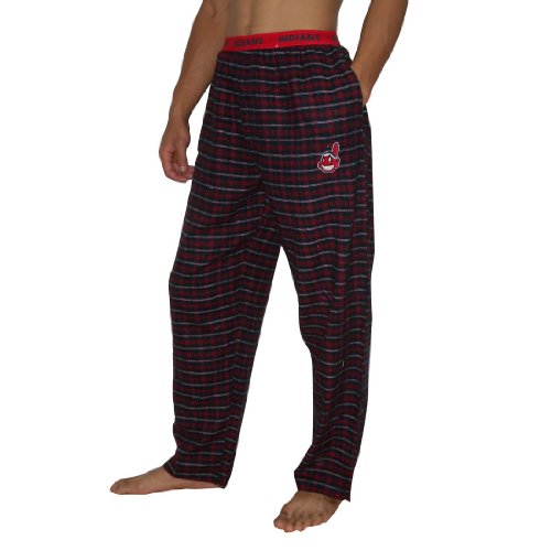 Mens MLB Cleveland Indians Plaid Cotton Thermal Sleepwear / Pajama Pants - Dark Blue & Red (Size: M)