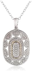 Sterling Silver and 14k Gold Diamond Oval Art Deco Pendant Necklace, 18"