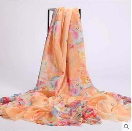 Elegant Fashion Printing Prints Flowers Super Large&long Silk Scarves Length For 200CM Width 142CM Use In Spring Elegant And Beautiful Joker Clothes .Summer Use For Beach Towels, Sunscreen Shawls, Air Conditioning Shawl,etc. (Shallow Orange)