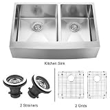 Vigo Industries VGR3320BLK1 Farmhouse Two Grids Two Strainer Kitchen Sink, Steel