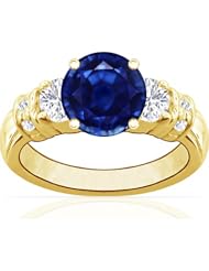 18K Yellow Gold Round Cut Blue Sapphire Ring With Sidestones (GIA Certificate)