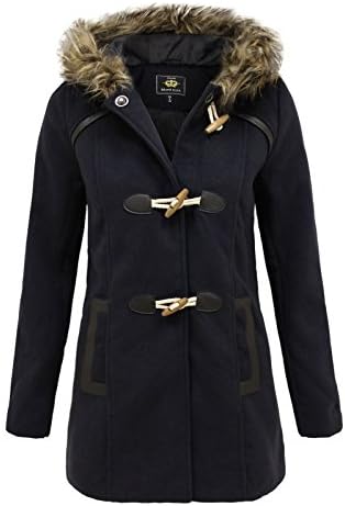 Brave Soul Women's Stylish Fleece Toggle Jacket Fur Hooded Parka Coat Navy 6