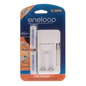 Sanyo Eneloop 2-AA NiMH Pre-Charged Rechargeable Batteries with USB Charger by Sanyo