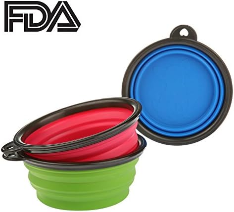 Set of 3 Portable Collapsible Pop-up Design Silicone Pet Dog Food Water Travel Bowl (3 Bowls (Pink+Blue+Green))