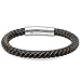 Oxford Ivy Braided Dark Brown Leather Mens Bracelet 8 mm 8 1/2 inches with Locking Stainless Steel Clasp