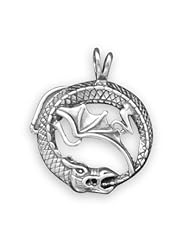 Dragon Charm Pendant Round Antiqued Sterling Silver