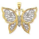 14k and Rhodium Diamond-Cut Butterfly Pendant - JewelryWeb