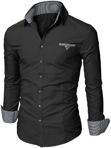 Doublju Mens Casual Shirt with Contrast Neck Band