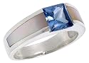 Sterling Silver 2.0 Carat Size Princess Cut Blue Topaz Colored CZ with Mother of Pearl Ring