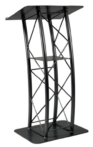 Black Aluminum & Steel Truss Lectern with Curved Design and Built-in Shelf, 45.5 inches Tall - Textured Finish