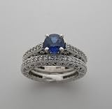 14k White Gold Natural Round Sapphire And Diamond Wedding Ring Set