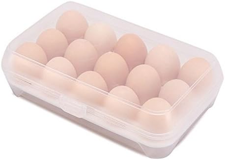 Egg Holder with Lid Kitchen Gadgets Storage Box 15 Grid Basket Organizer Fridge Plastic Crisper Box Space Saver Rack (White)