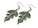 Vintage Patina Leaves Nature Oak Leaf Metal Dangle Hook Earrings