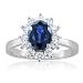 Natural Sapphire and Diamond Engagement Ring in 18k White Gold Halo Ring (G, SI2, 2.10 cttw), 8x6mm, Certificate of Authenticity